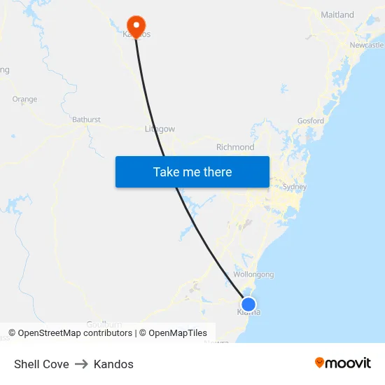 Shell Cove to Kandos map