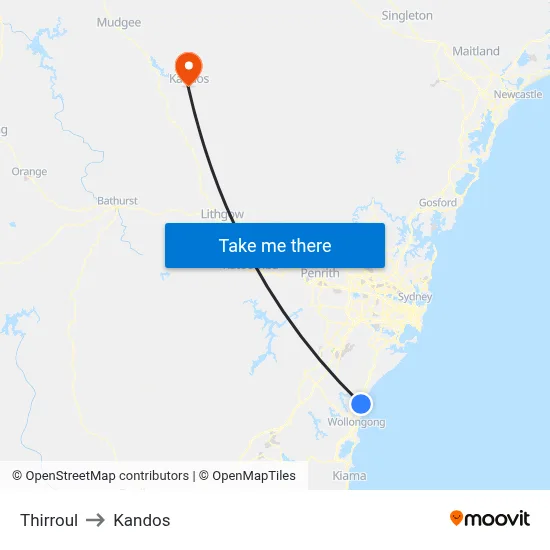 Thirroul to Kandos map