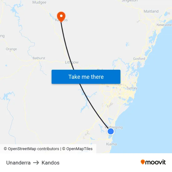 Unanderra to Kandos map
