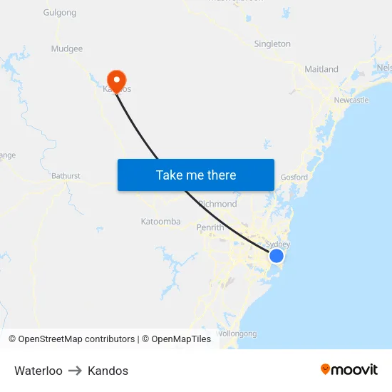 Waterloo to Kandos map