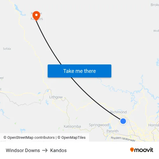 Windsor Downs to Kandos map
