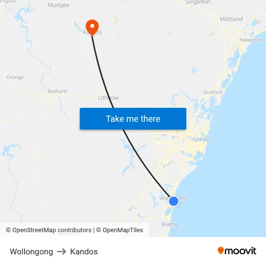 Wollongong to Kandos map