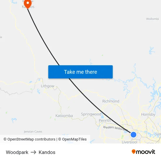Woodpark to Kandos map