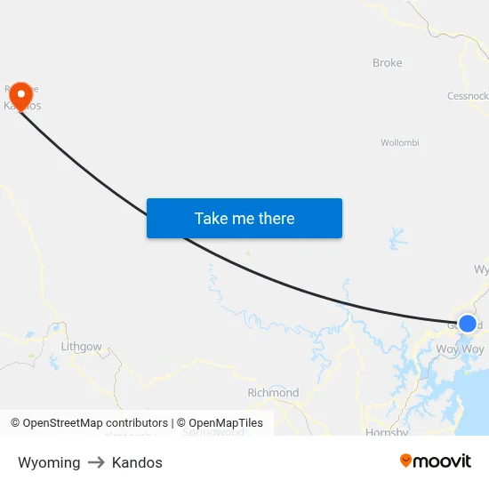 Wyoming to Kandos map