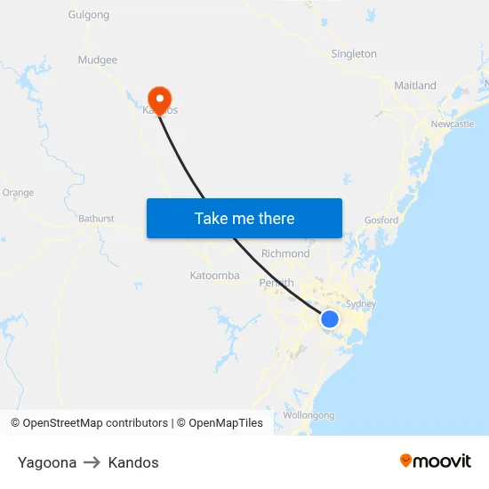 Yagoona to Kandos map