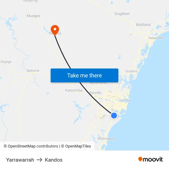Yarrawarrah to Kandos map