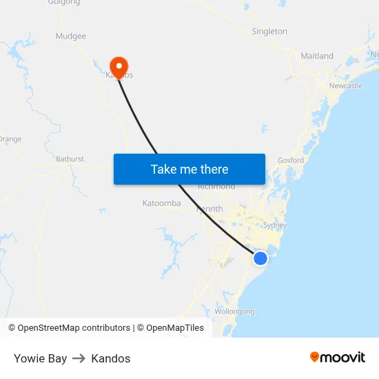 Yowie Bay to Kandos map