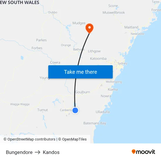 Bungendore to Kandos map