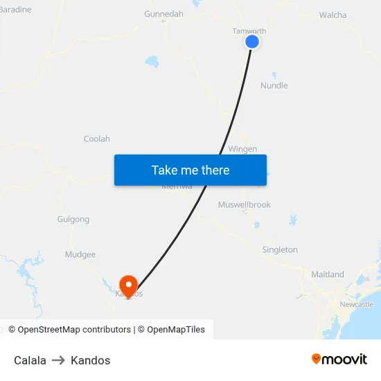 Calala to Kandos map