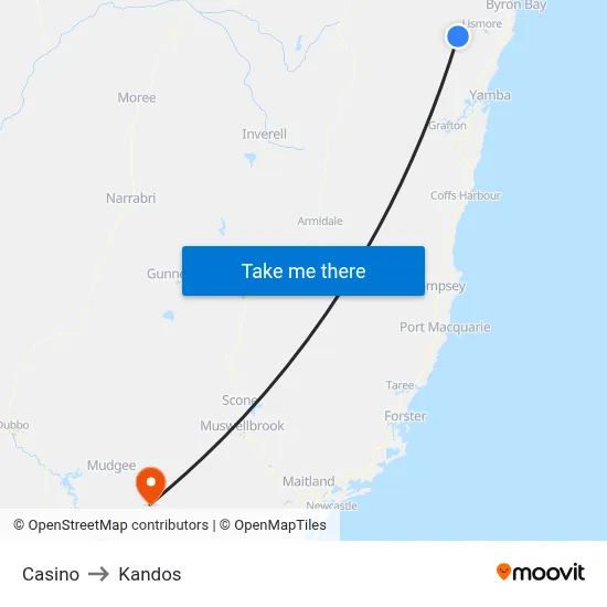 Casino to Kandos map
