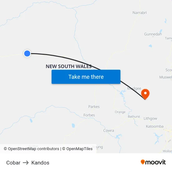 Cobar to Kandos map
