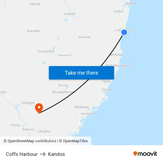 Coffs Harbour to Kandos map