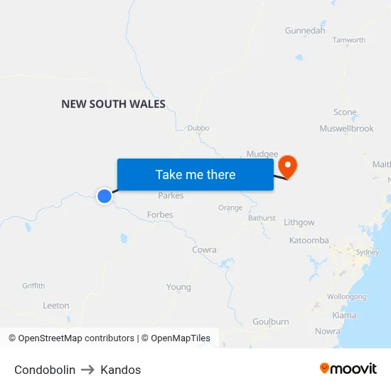 Condobolin to Kandos map
