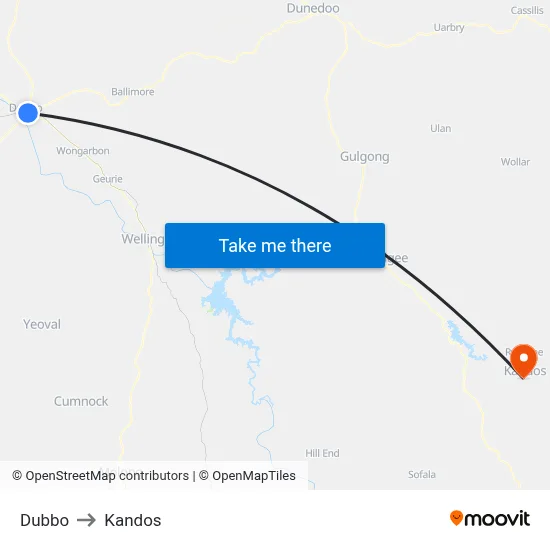 Dubbo to Kandos map