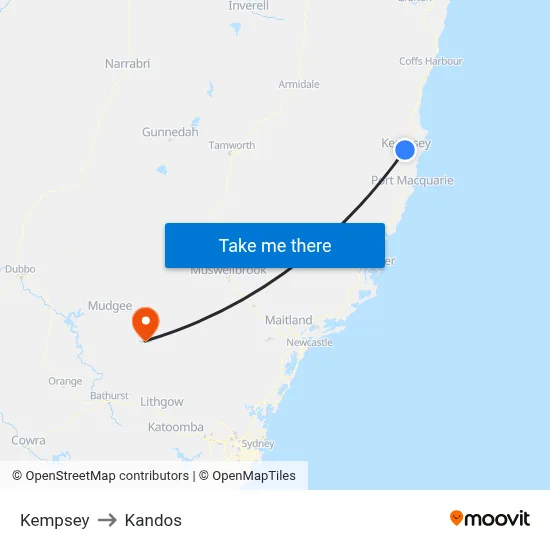 Kempsey to Kandos map