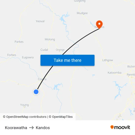 Koorawatha to Kandos map