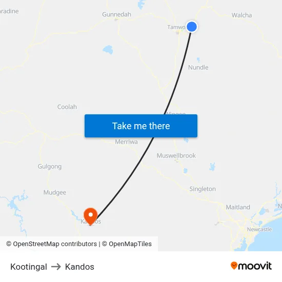 Kootingal to Kandos map
