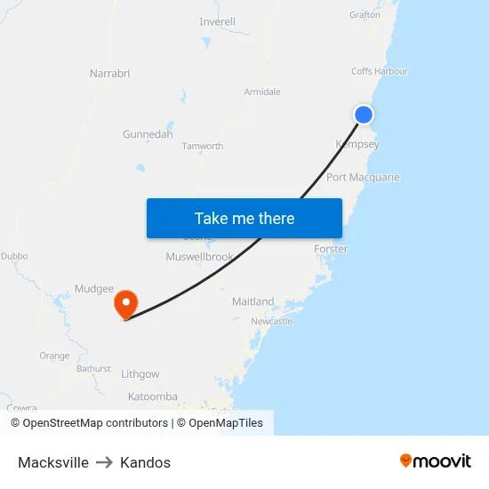 Macksville to Kandos map