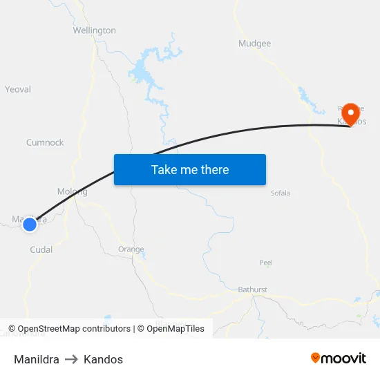 Manildra to Kandos map