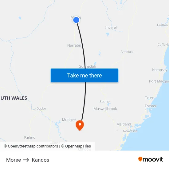 Moree to Kandos map