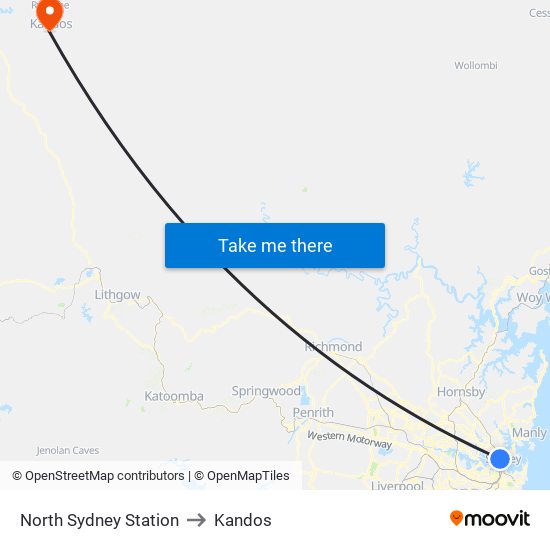 North Sydney Station to Kandos map