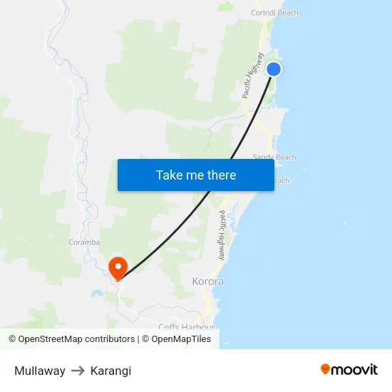 Mullaway to Karangi map
