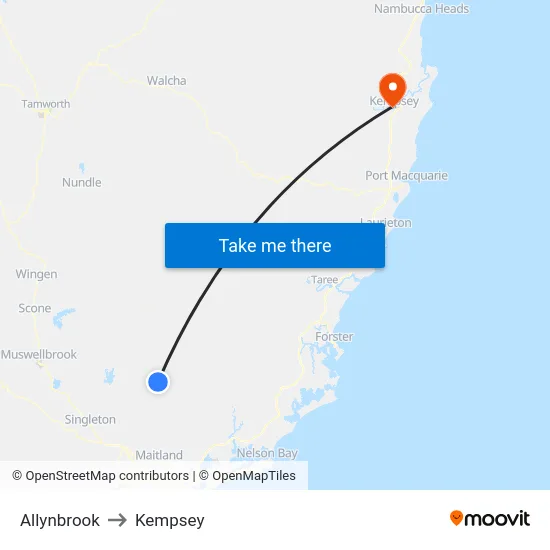 Allynbrook to Kempsey map