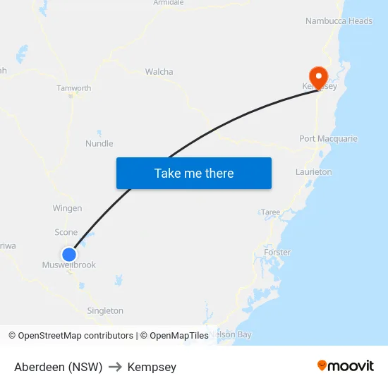 Aberdeen (NSW) to Kempsey map