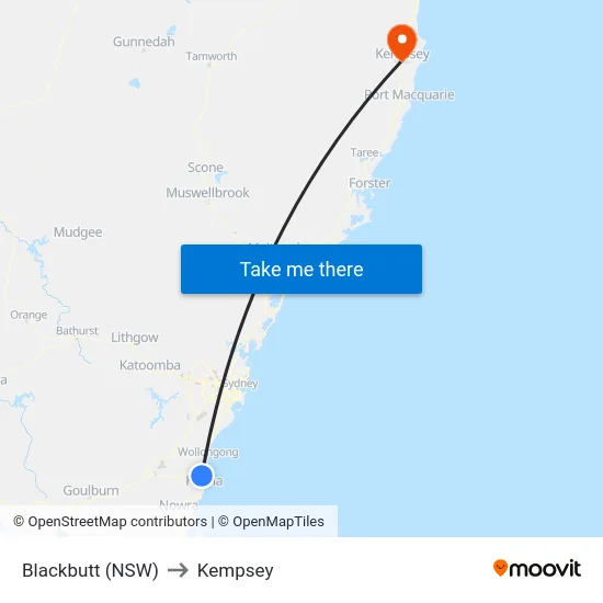 Blackbutt (NSW) to Kempsey map