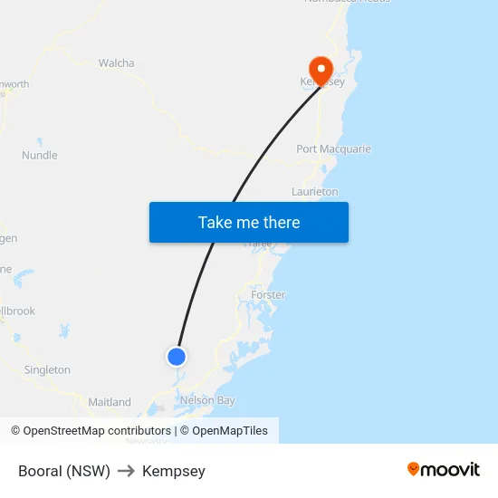 Booral (NSW) to Kempsey map