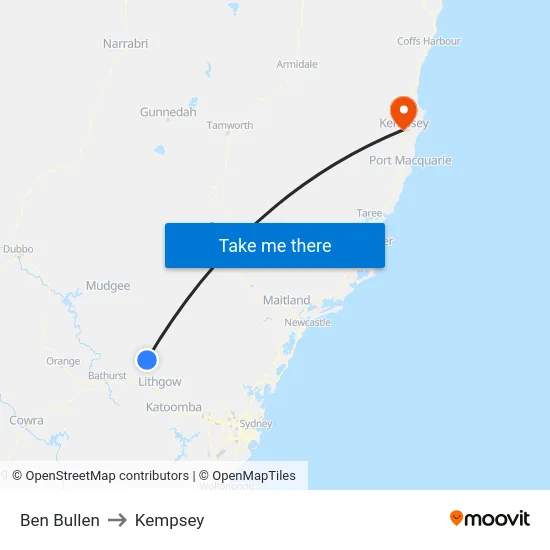 Ben Bullen to Kempsey map