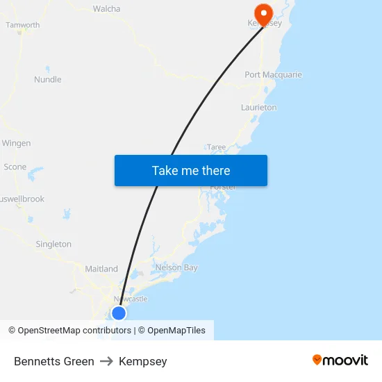 Bennetts Green to Kempsey map