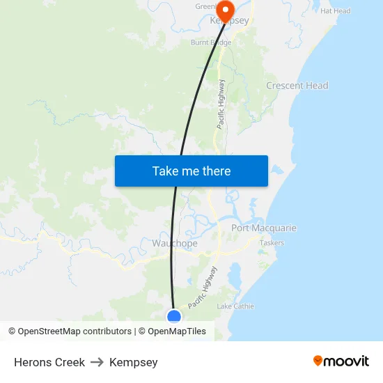 Herons Creek to Kempsey map