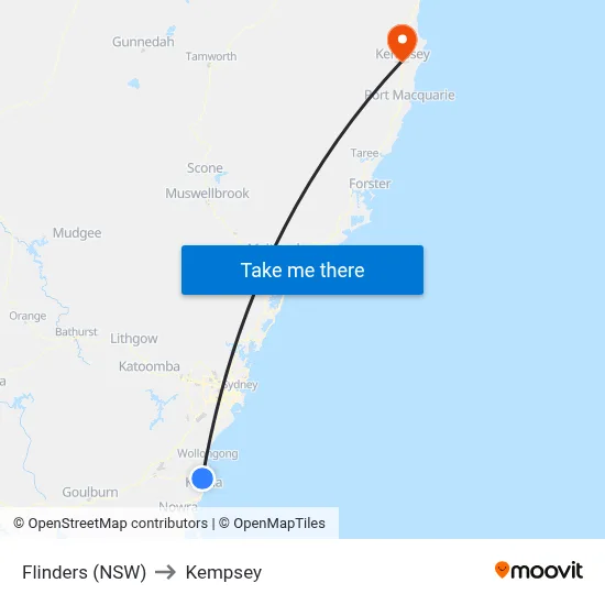 Flinders (NSW) to Kempsey map