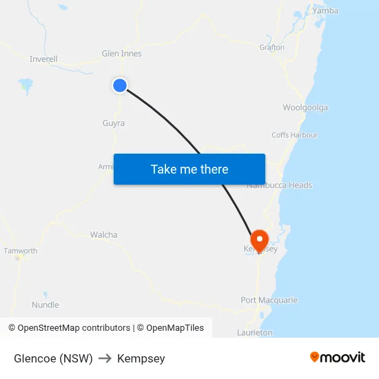 Glencoe (NSW) to Kempsey map