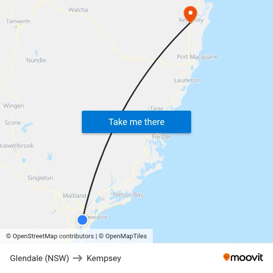 Glendale (NSW) to Kempsey map
