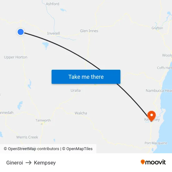 Gineroi to Kempsey map