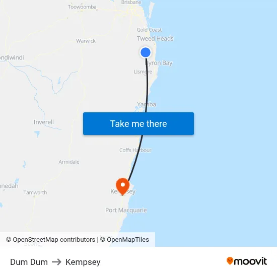 Dum Dum to Kempsey map