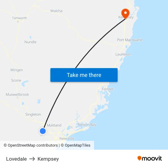 Lovedale to Kempsey map