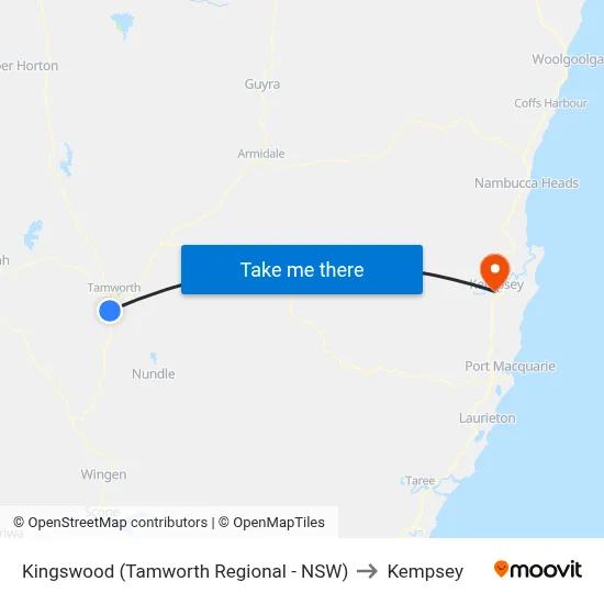Kingswood (Tamworth Regional - NSW) to Kempsey map