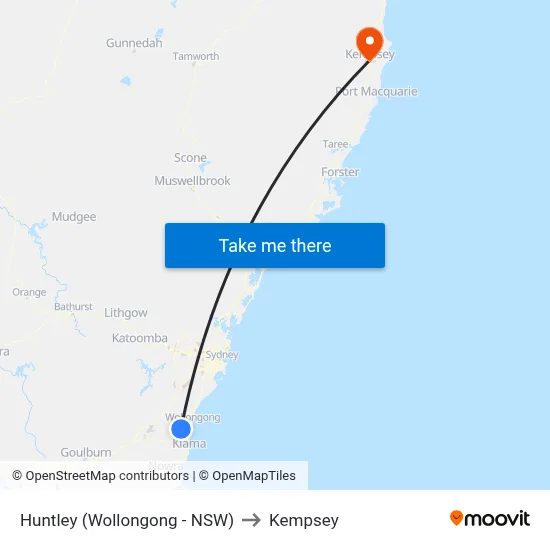 Huntley (Wollongong - NSW) to Kempsey map
