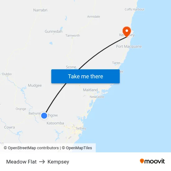 Meadow Flat to Kempsey map