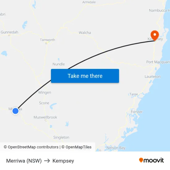 Merriwa (NSW) to Kempsey map