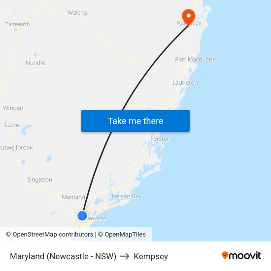 Maryland (Newcastle - NSW) to Kempsey map