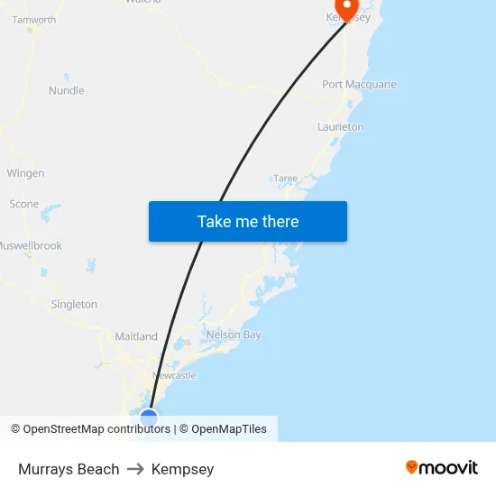 Murrays Beach to Kempsey map