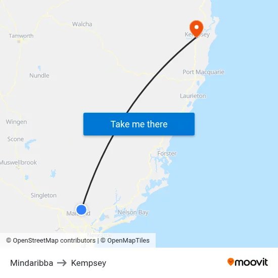 Mindaribba to Kempsey map
