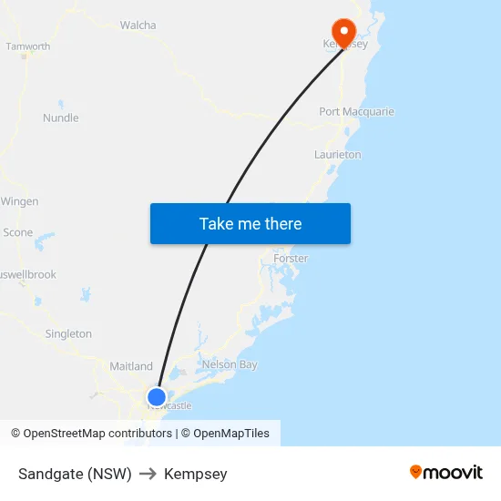 Sandgate (NSW) to Kempsey map