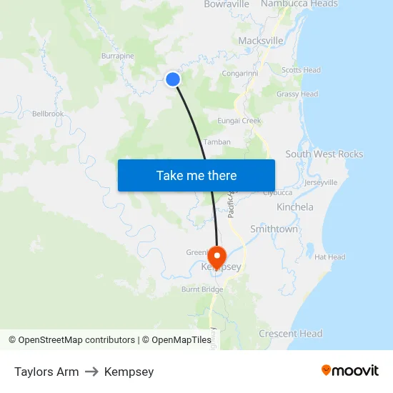 Taylors Arm to Kempsey map