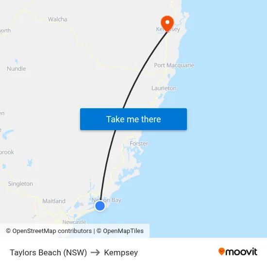 Taylors Beach (NSW) to Kempsey map