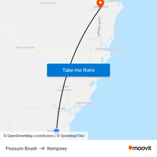 Possum Brush to Kempsey map